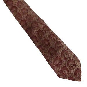 VTG Men's Tie Burgundy Tan Unbranded Mid-Century Modern Design Circles Stripes